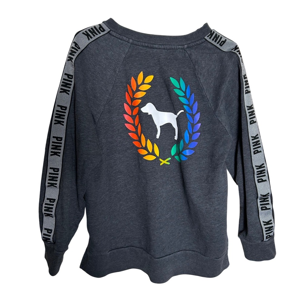 Victoria's Secret PINK Sweatshirt Small Grey Rainbow Logo Pullover Pride